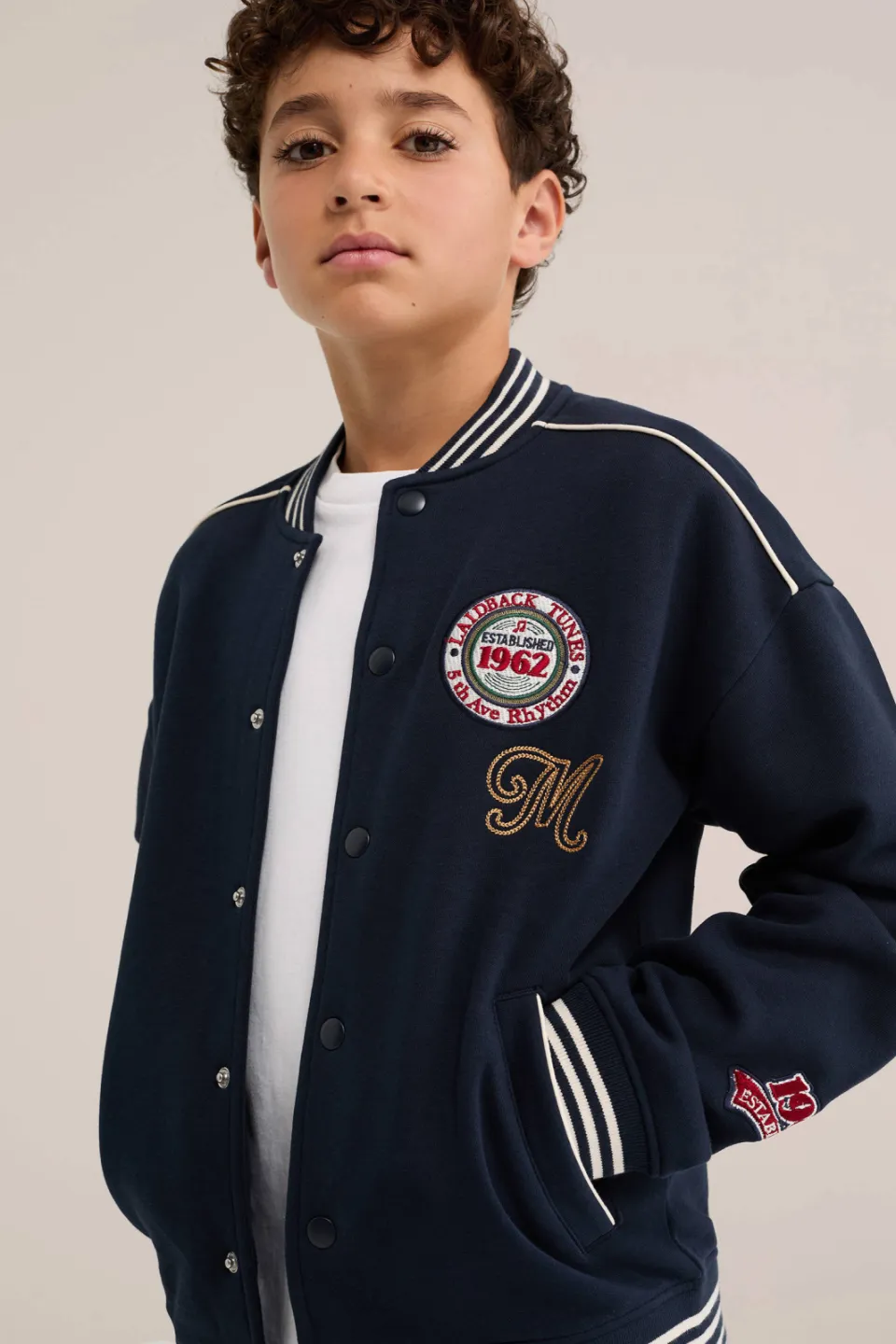 WE Fashion baseballjack met patches donkerblauw, foto 5