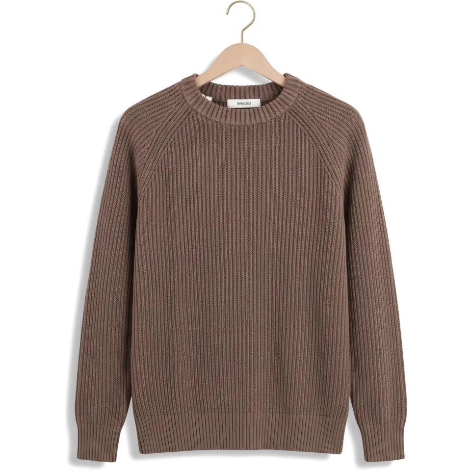 Selected Men Heren Truien & Vesten Slmbraun Knit Rib Crew Neck Noos - Bruin, foto 2