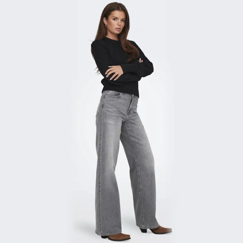 Only high waist wide leg jeans ONLMADISON grey denim, foto 3