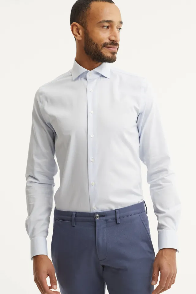 Michaelis slim fit strijkvrij overhemd - mouwlengte 7 extra lang Lichtblauw