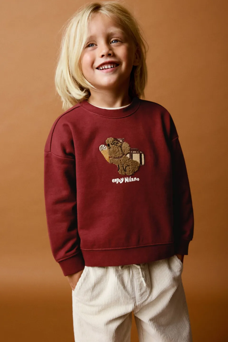 Mango Kids sweater met print - donkerrood