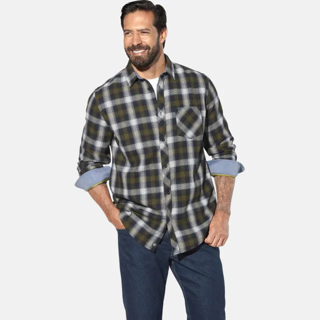 Jan Vanderstorm +FIT Collectie loose casual overhemd Plus Donkerblauw