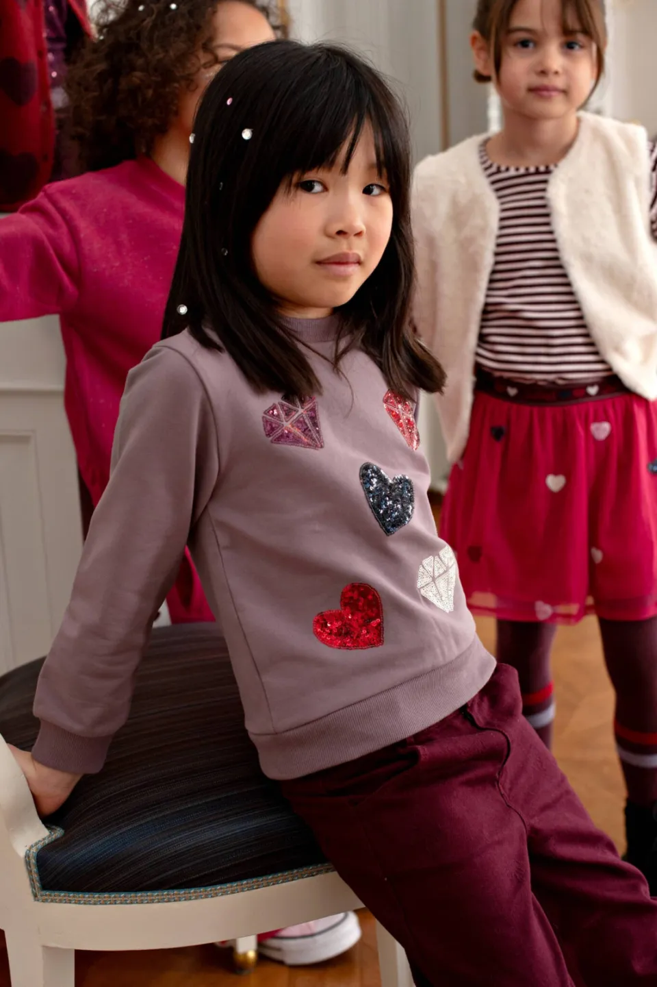 Jubel sweater met pailletten en hartjes - paars, foto 5