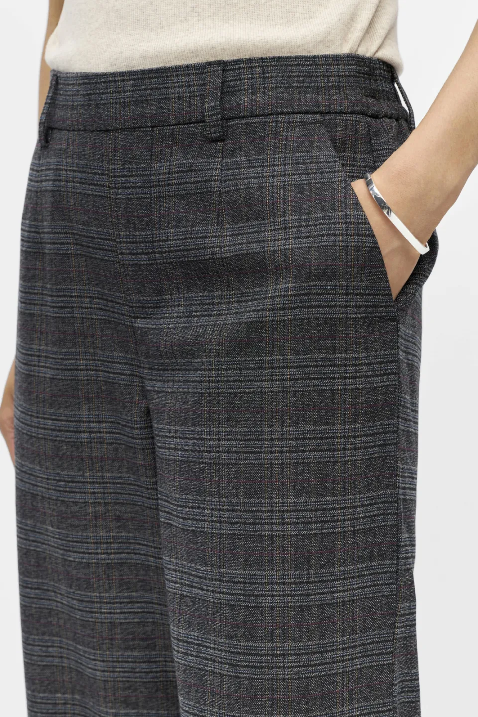 Object wide leg pantalon met krijtstreep - grijs, foto 4