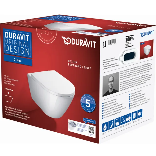 Duravit Toilet Duravit D-Neo Wand Set Rimless Diepspoel 54 cm Durafix Hoogglans Wit
