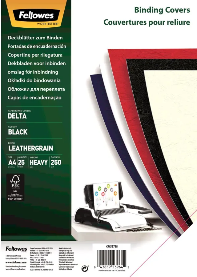 Fellowes Voorblad fellowes a4 lederlook zwart 25 stuks