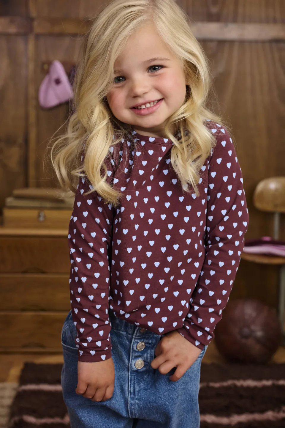 Z8 mini longsleeve Madelief donkerrood donkerrood/lichtblauw, foto 6
