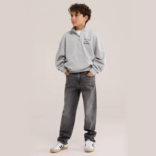 WE Fashion sweat schipperstrui met backprint - grijs Grijs melange