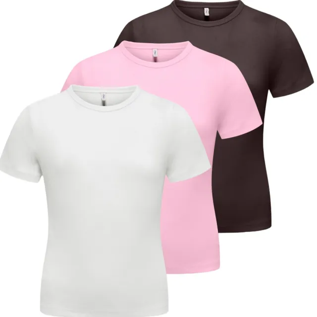 Only t-shirts set van 3 donkerbruin/roze/wit