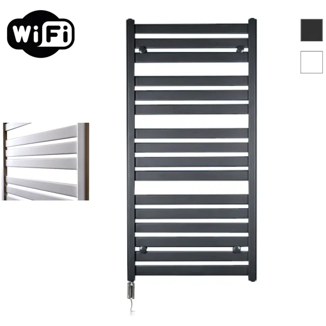 Sanicare Elektrische Radiator Sanicare HWV - Moda Met Wifi 120x60 cm Mat Zwart 876W Met Thermostaat Chroom Linksonder