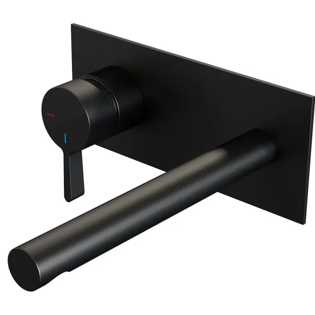 Brauer Inbouw Wastafelmengkraan Brauer Black Edition Coldstart Rechte Uitloop Halfronde Hendel Links Mat Zwart Met Afdekplaat