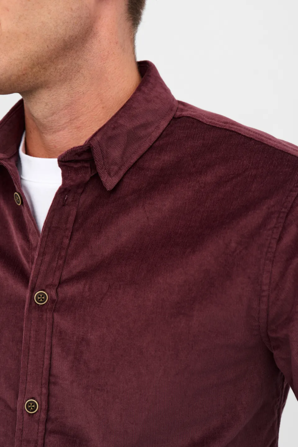 Anerkjendt regular fit corduroy overhemd - donkerrood, foto 6