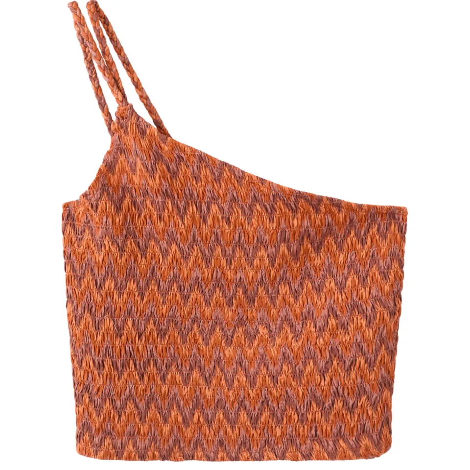Mango cropped top met smockwerk en print donkeroranje donker oranje/bruin, foto 2