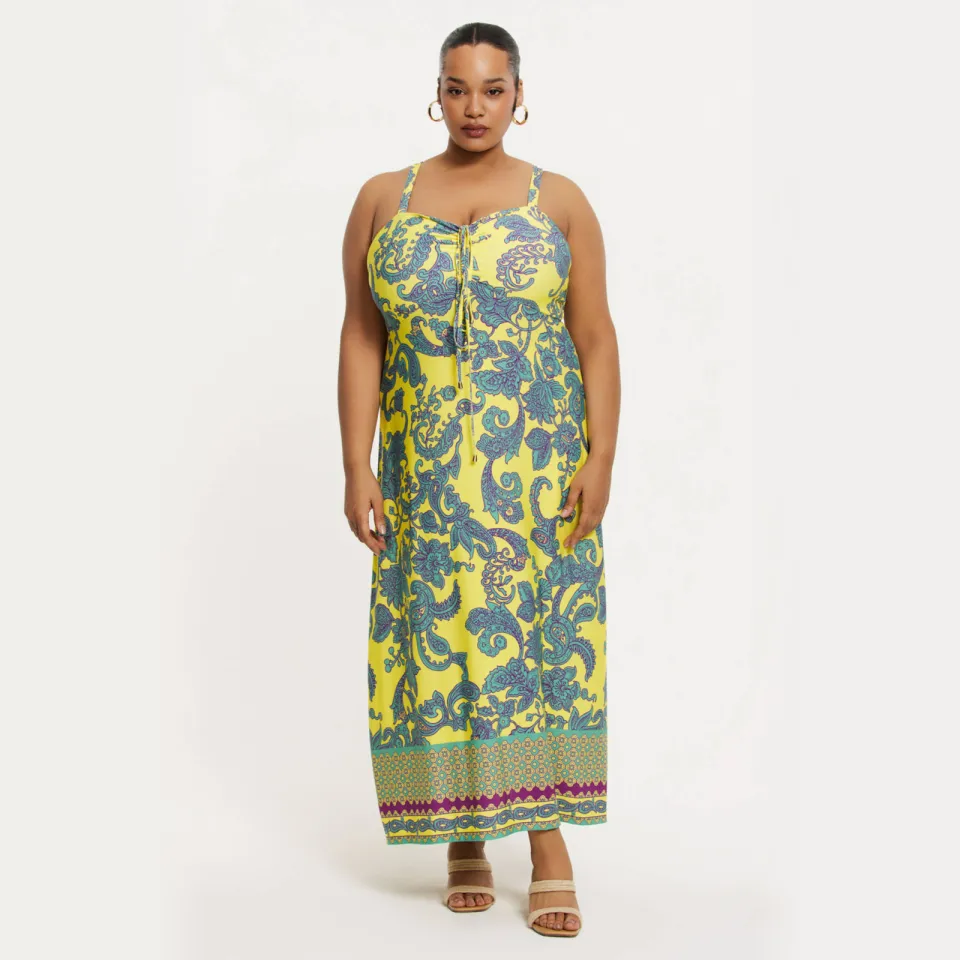 Yoek A-lijn jurk blauw groen Multi