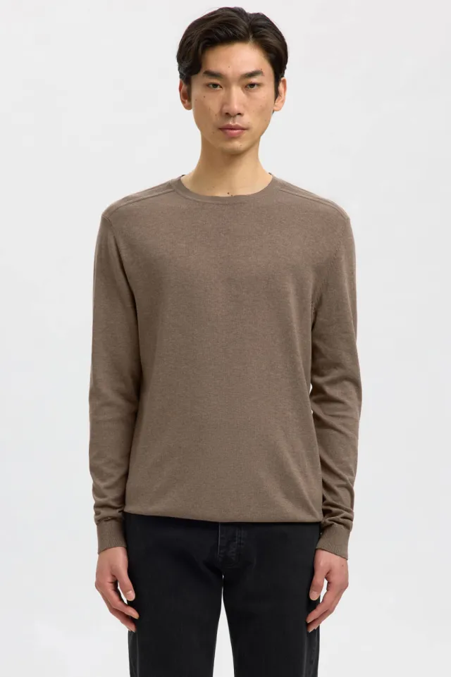 Selected pullover fijn gebreid bruin Teak