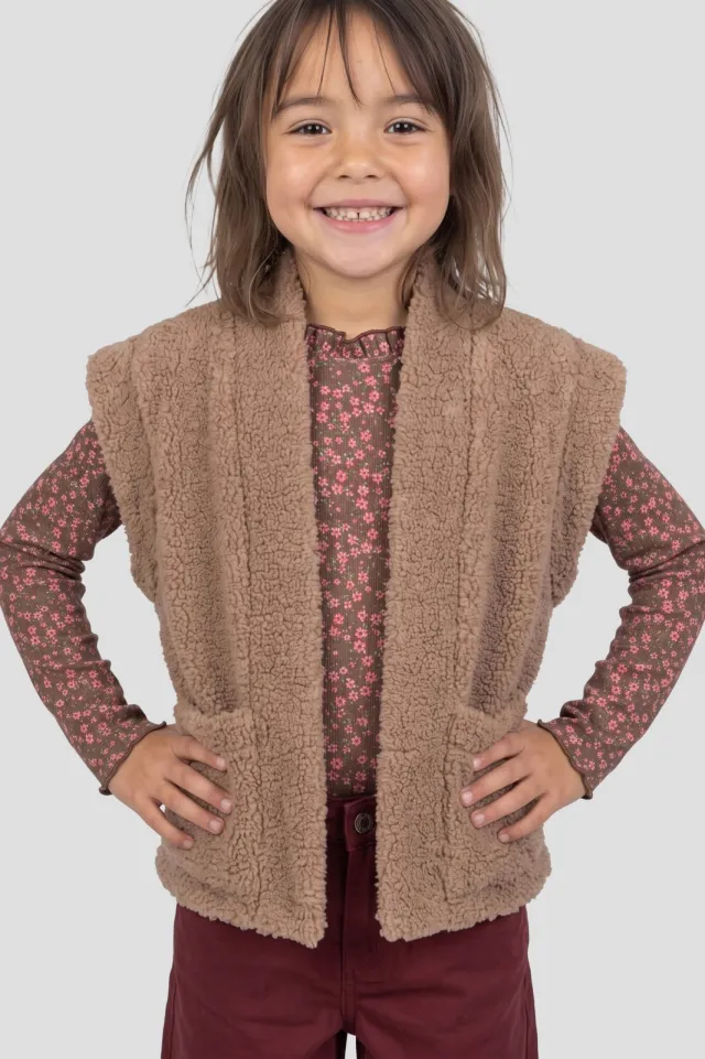 Orange Stars teddy gilet - zand