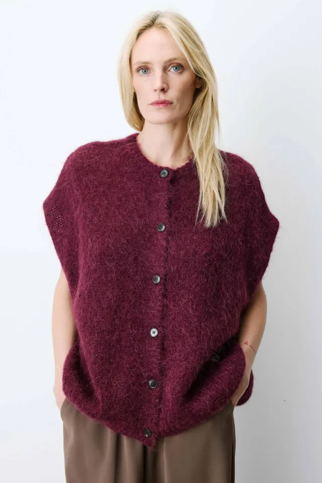 Grace & Mila gebreid vest met wol - donkerrood Bordeaux