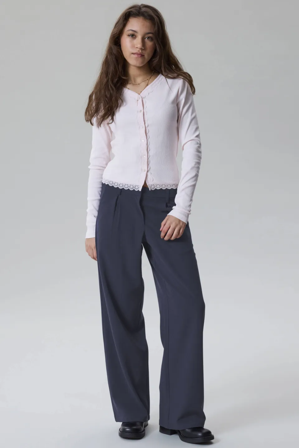 LMTD wide leg casual broek donkerblauw
