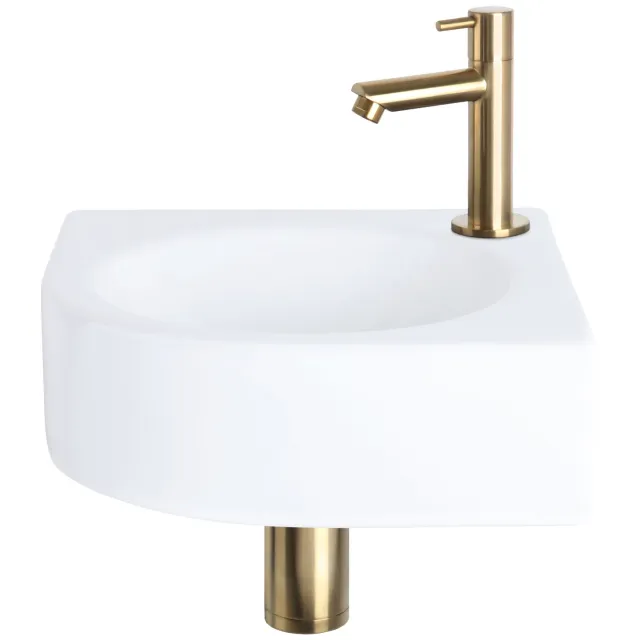 Fonteinset Differnz Cleo 30x30x10 cm Keramiek Wit Met Kraan Recht Mat Goud