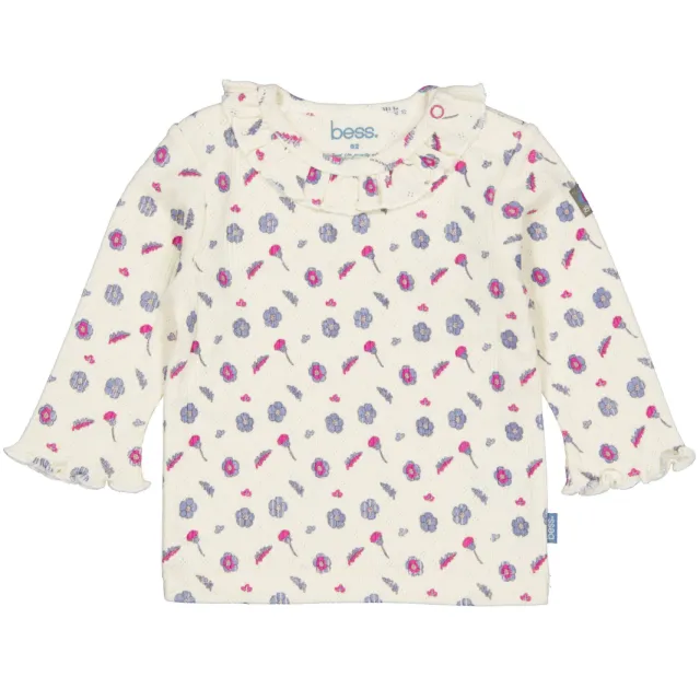 BESS gebloemde longsleeve met ruches ecru Beige/blauw/roze