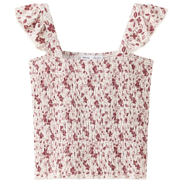 Mango Kids gebloemde top met ruches en smockwerk donkerrood donkerrood/wit, foto 2