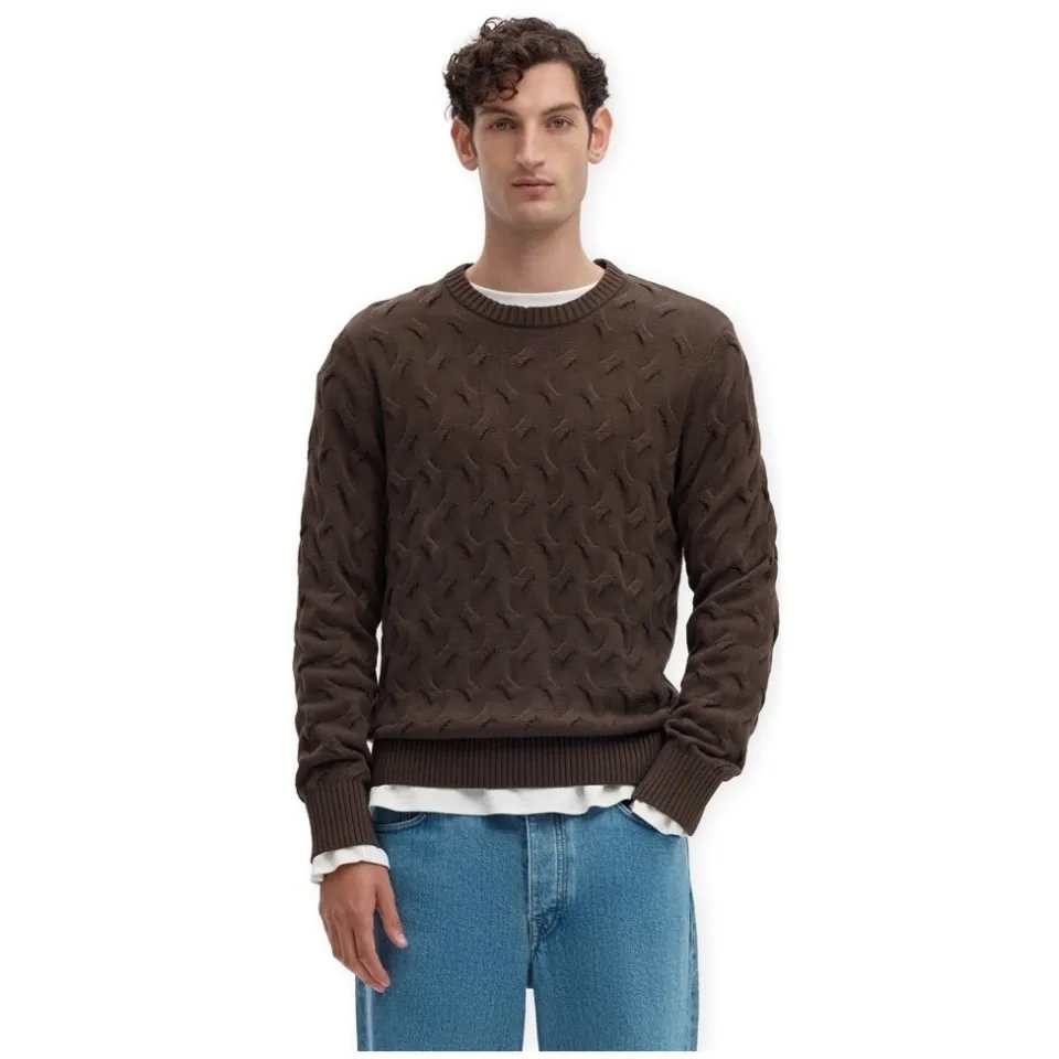 Selected katoenen regular fit gebreide trui - donkerbruin