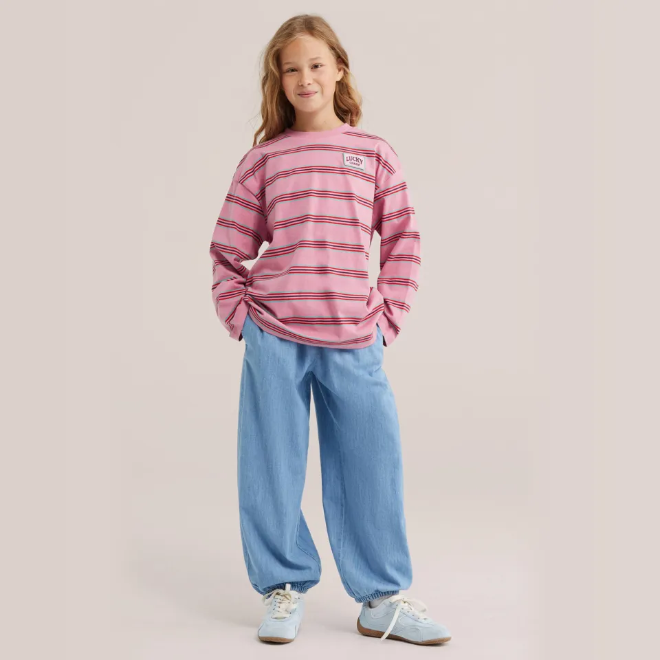 WE Fashion gestreepte longsleeve roze/rood, foto 4