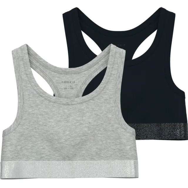 NAME IT bh top set van 2 zwart/grijs melange