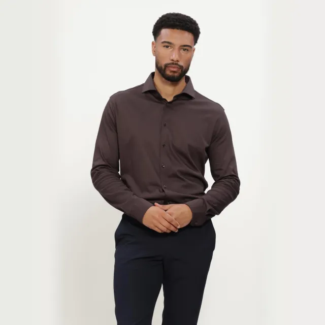 Desoto Luxury Tailored Fit jersey overhemd bruin