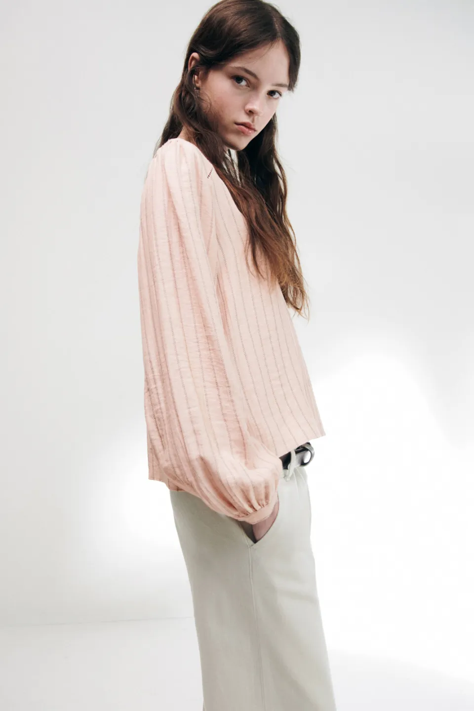 Mango gestreepte blouse lichtroze, foto 4