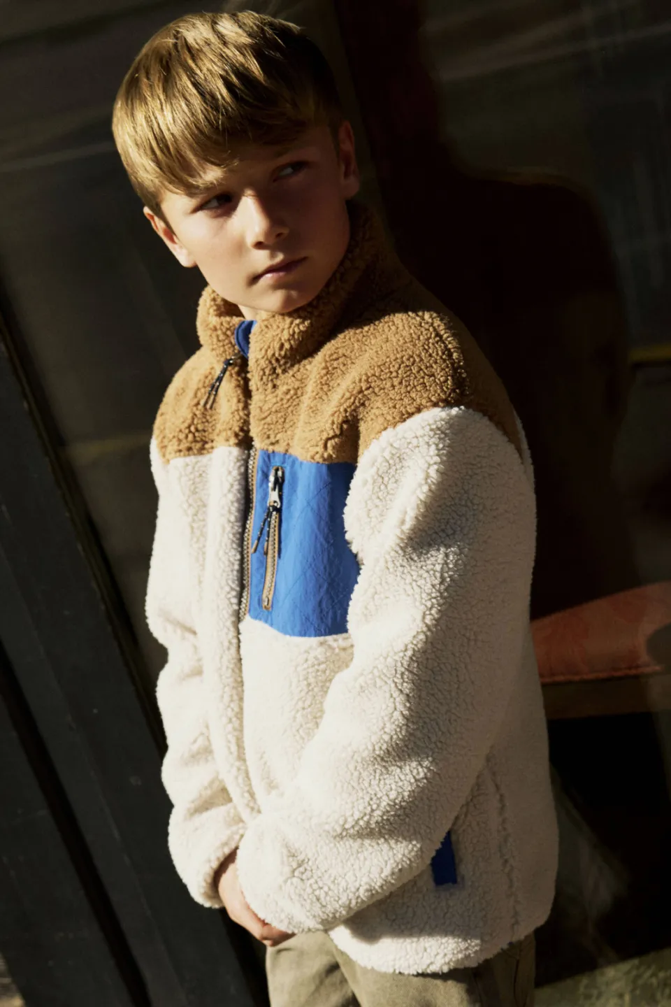 NAME IT KIDS teddy jas ecru Ecru/bruin/blauw