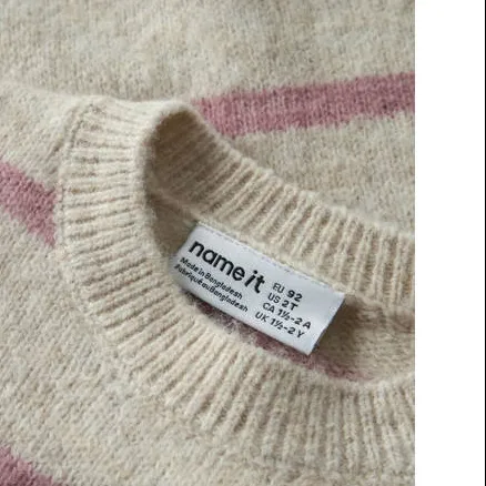 NAME IT MINI rechtvallende gebreide gestreepte trui met wol - beige/roze Meisjes Polyester Ronde hals, foto 3