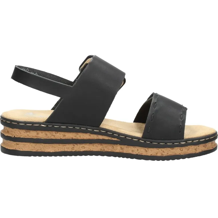 Rieker 62950-00 sandalen met sleehak zwart