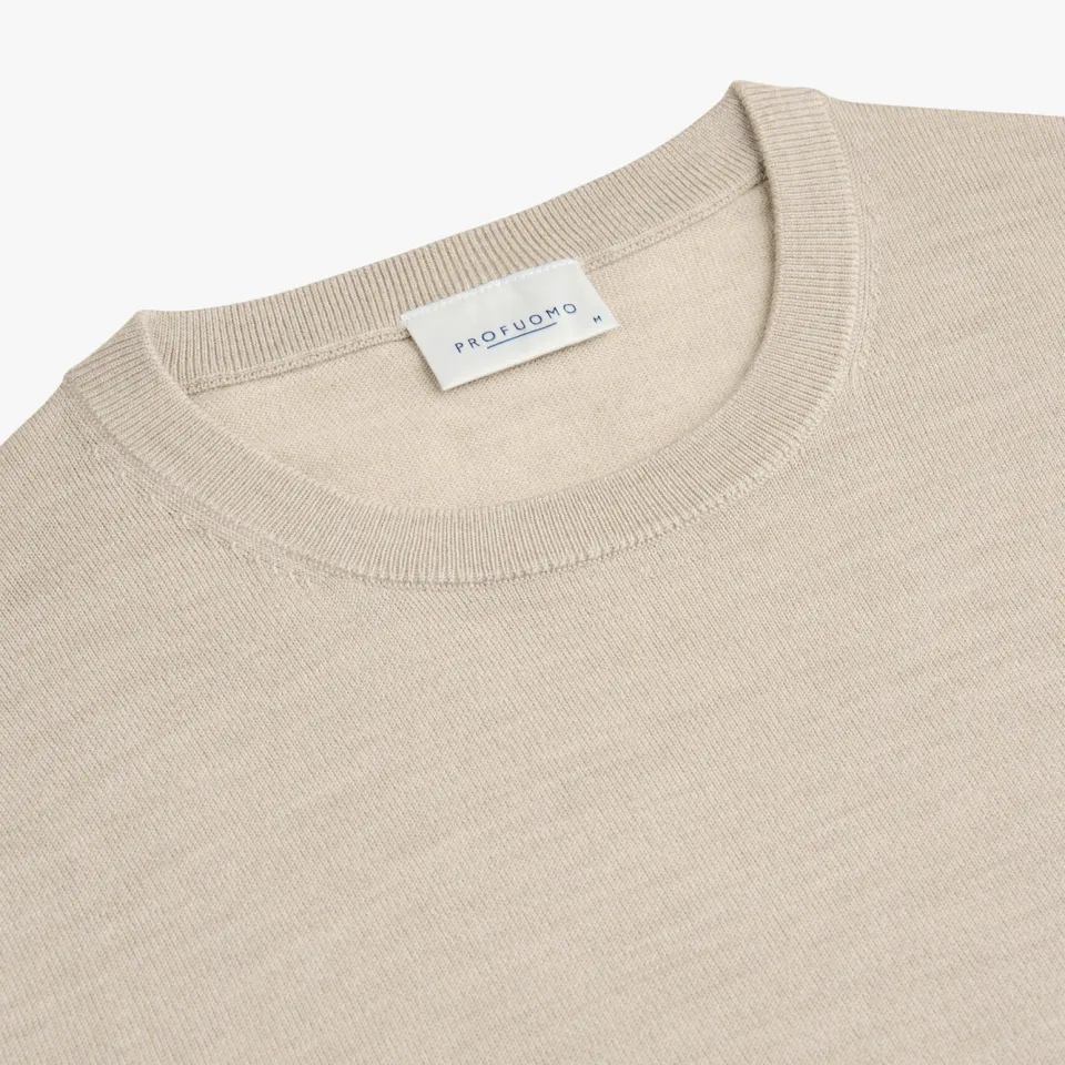 Profuomo wollen regular fit gebreide gemêleerde trui - beige, foto 5