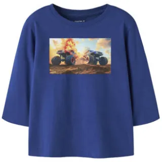 NAME IT rechtvallende longsleeve met print blauw