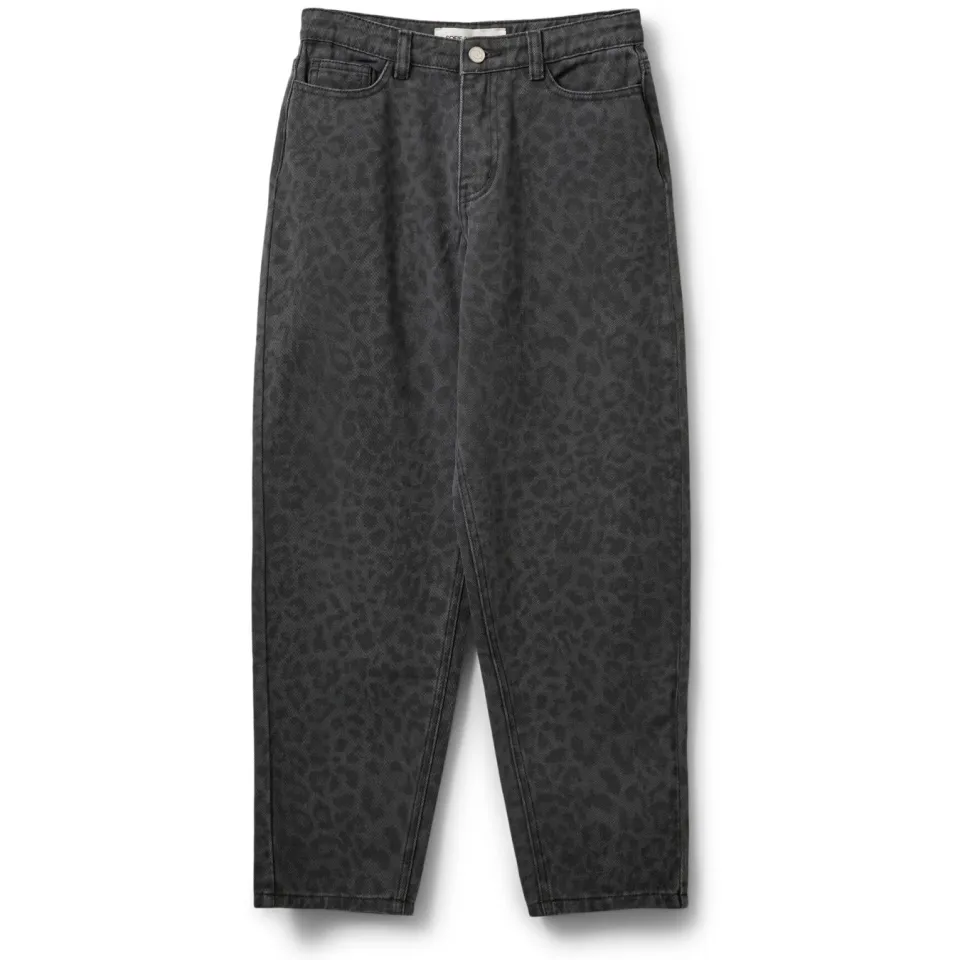 Sofie Schnoor girls high waist barrel jeans met panterprint antraciet, foto 2