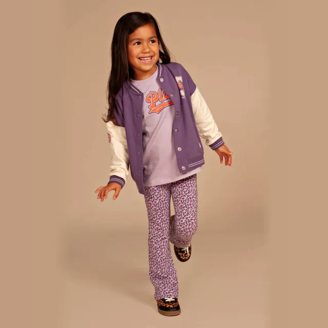 Stains&Stories flared broek met print lila Lila/oranje