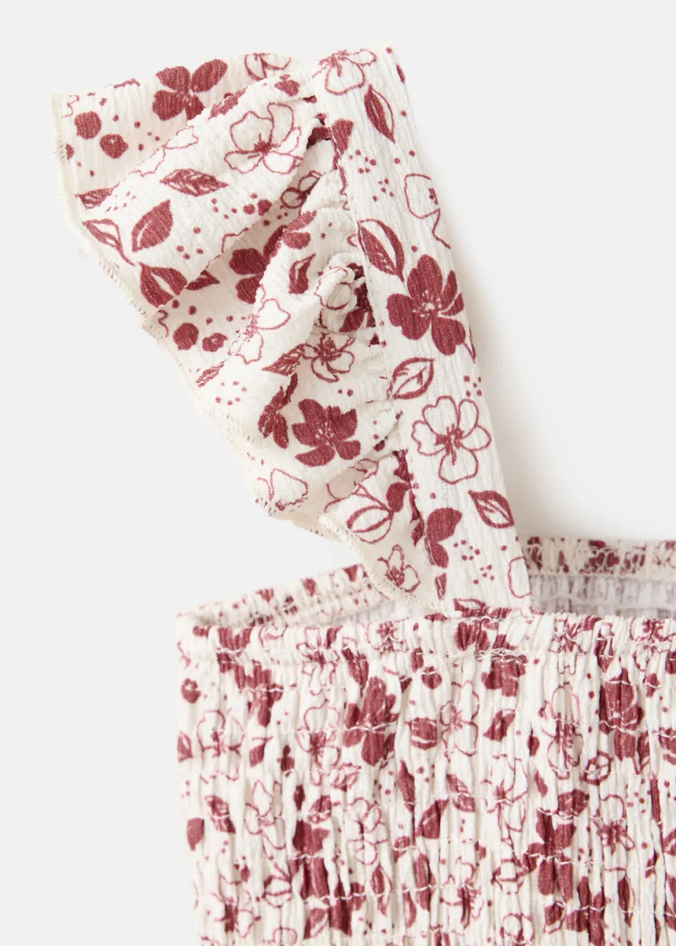 Mango Kids gebloemde top met ruches en smockwerk donkerrood donkerrood/wit, foto 4
