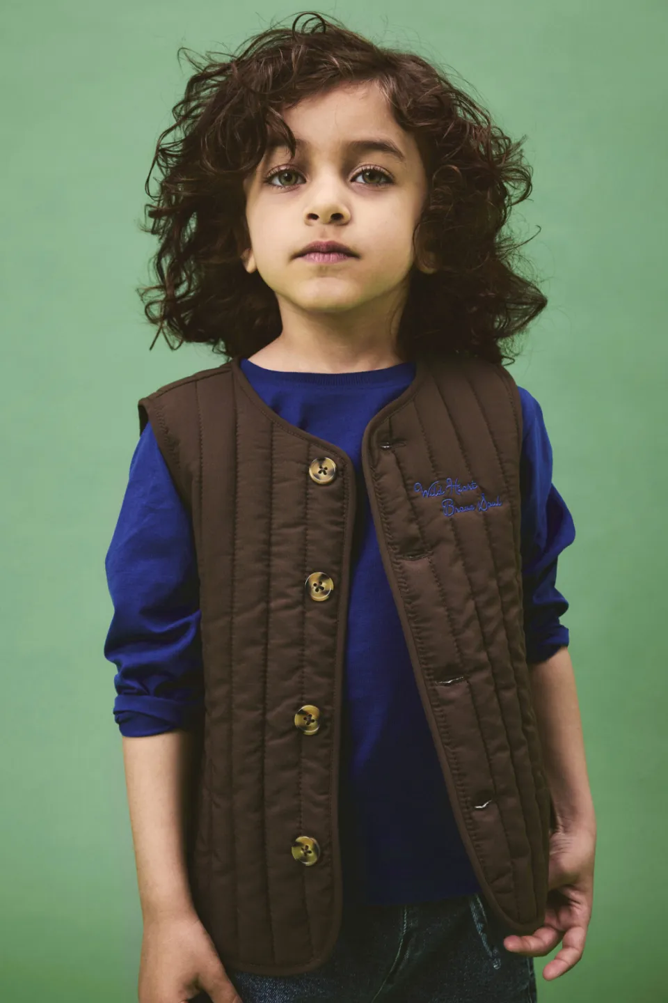 NAME IT MINI quilted gilet met borduursels en backprint - donkerbruin