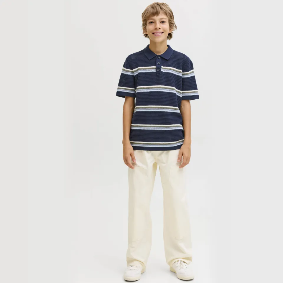 Jack & Jones JUNIOR gestreepte polo donkerblauw gebreid donkerblauw/blauw/groen, foto 4