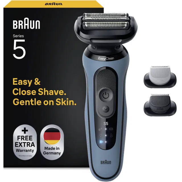 Braun Series 5 elektrisch scheerapparaat - met lichaamsverzorgeropzetstuk en baardtrimmeropzetstuk - 52-A1650S - azuurblauw