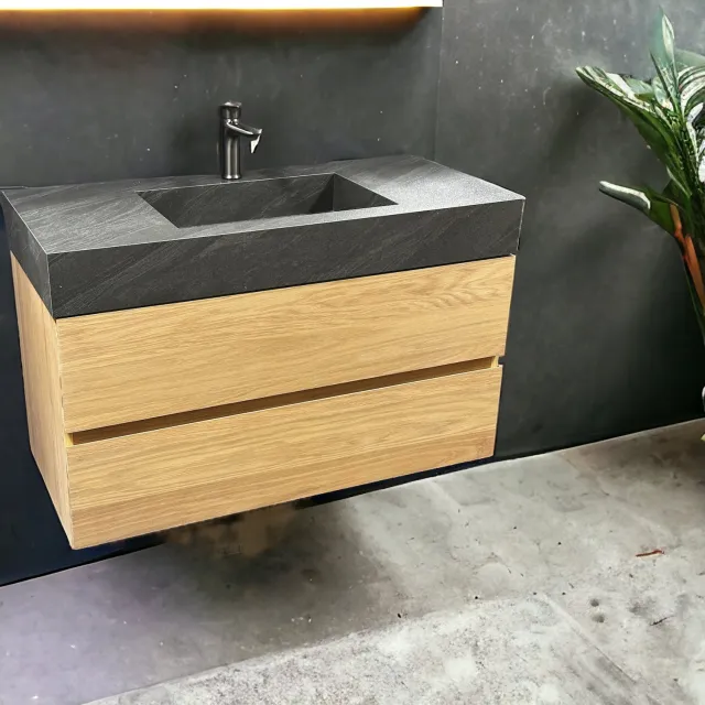 Casajoy Badmeubel Casajoy Bold Onderkast 100 cm Eiken Met Wastafel Donkergrijs Bruin