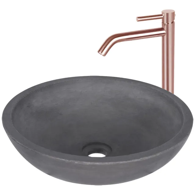 Differnz Waskomset Differnz Ravano Beton 40x12 cm Antraciet met Hoge Wastafelkraan Rood Koper