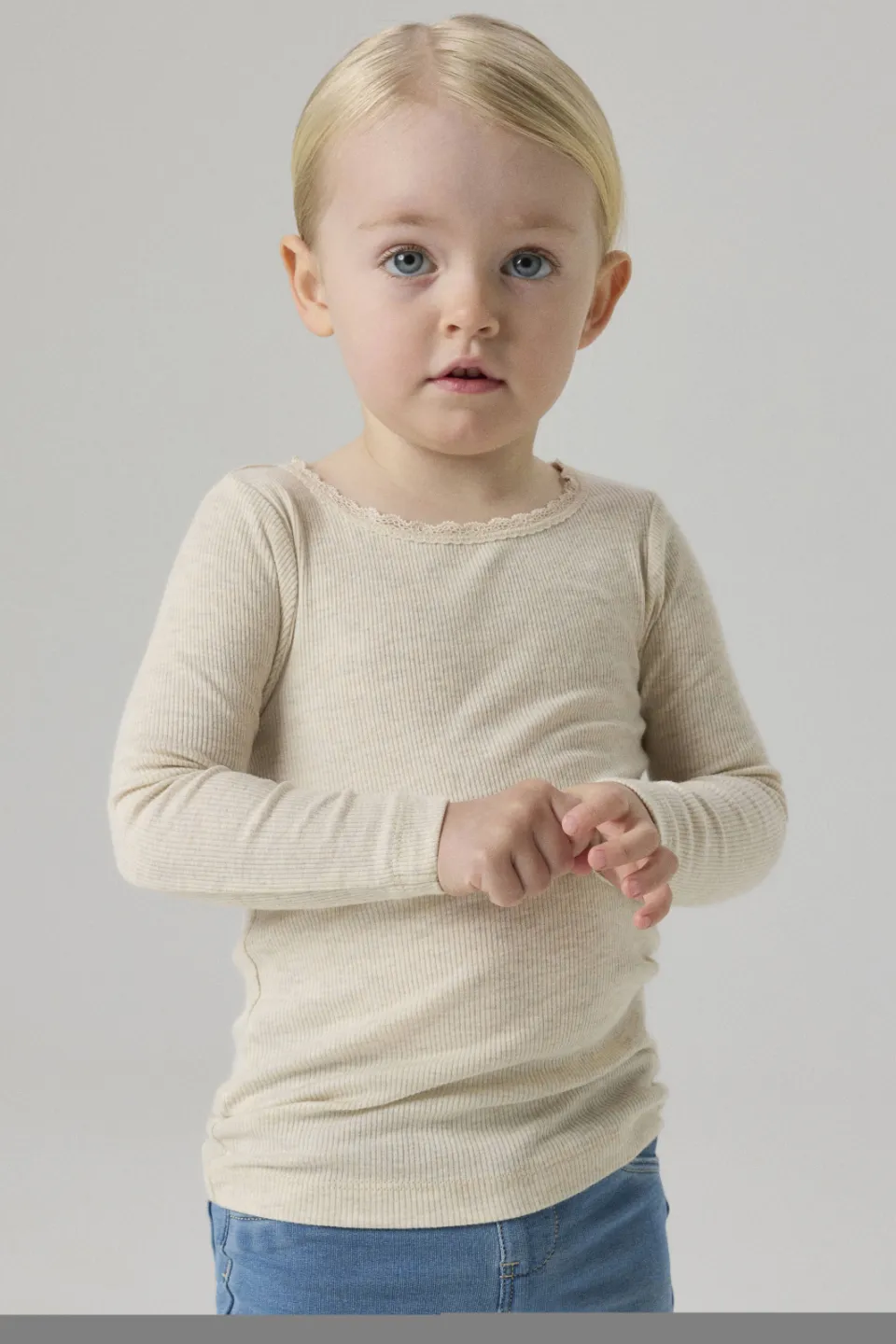 NAME IT MINI ribgebreide longsleeve zand melange