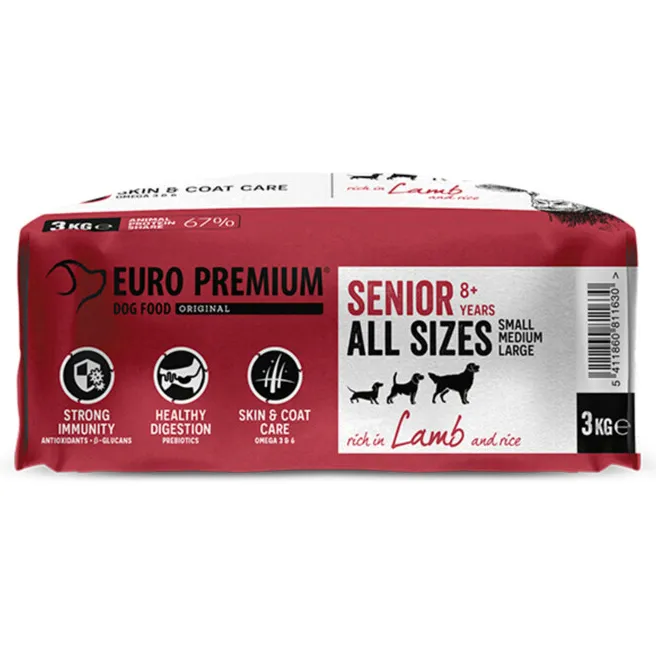 Euro Premium Senior 8+ lam & rijst hondenvoer 3 kg, foto 4