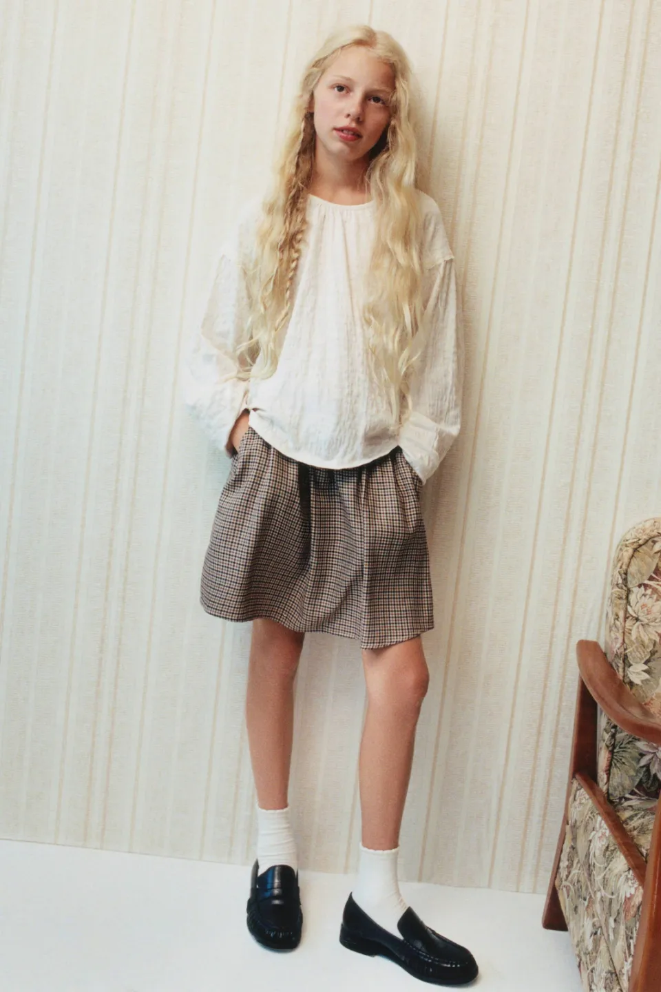 Mango Kids geruite korte rok beige