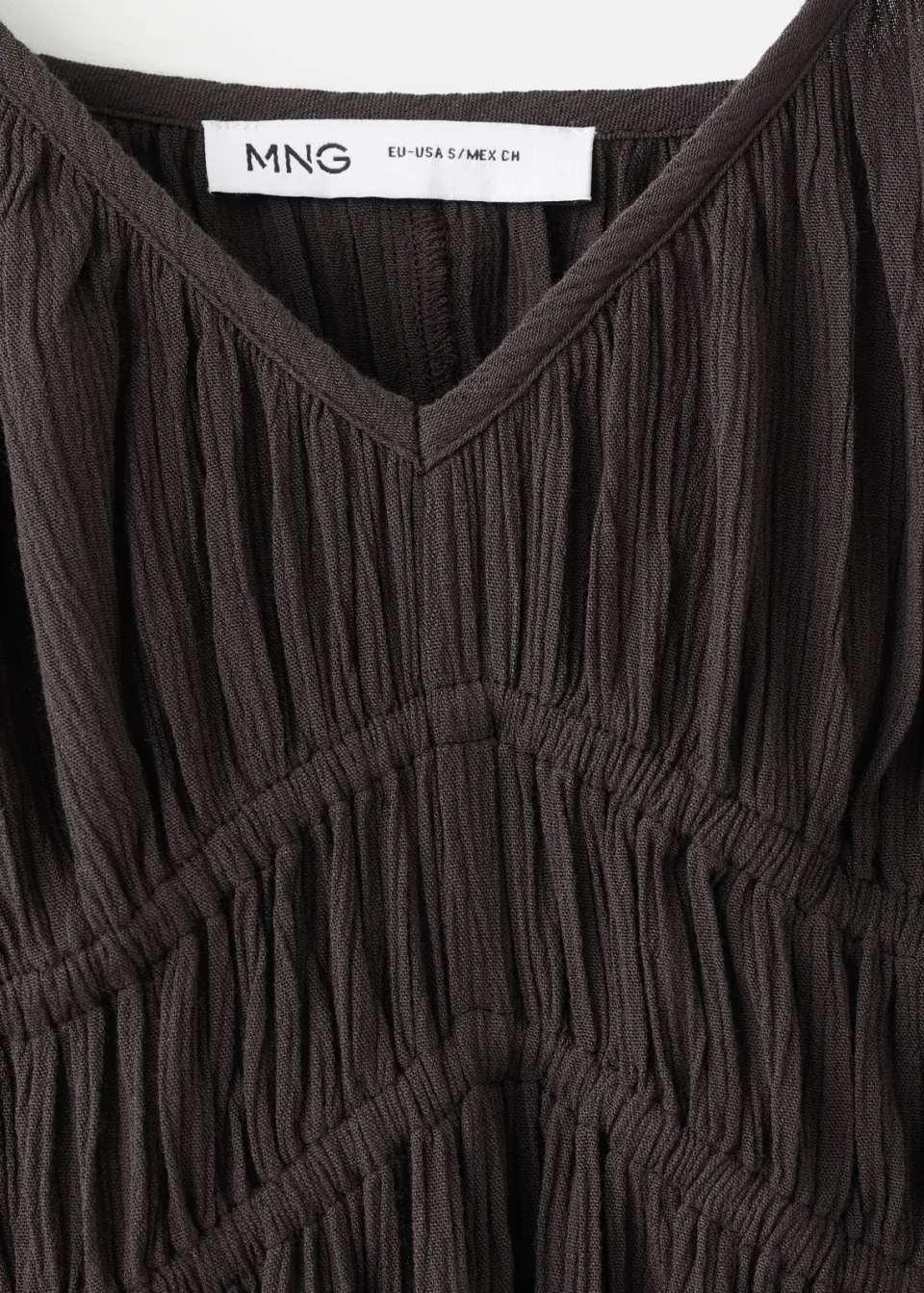 Mango Teen maxi jurk met plooien en smockwerk bruin, foto 8