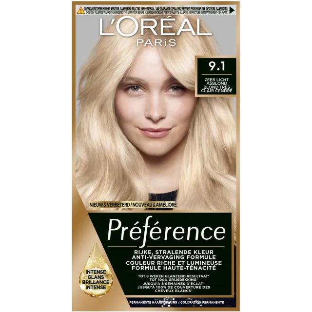 L'oréal Préférence 9.1 haarkleurmiddel zeer licht asblond 9.1 zeer licht asblond, foto 2