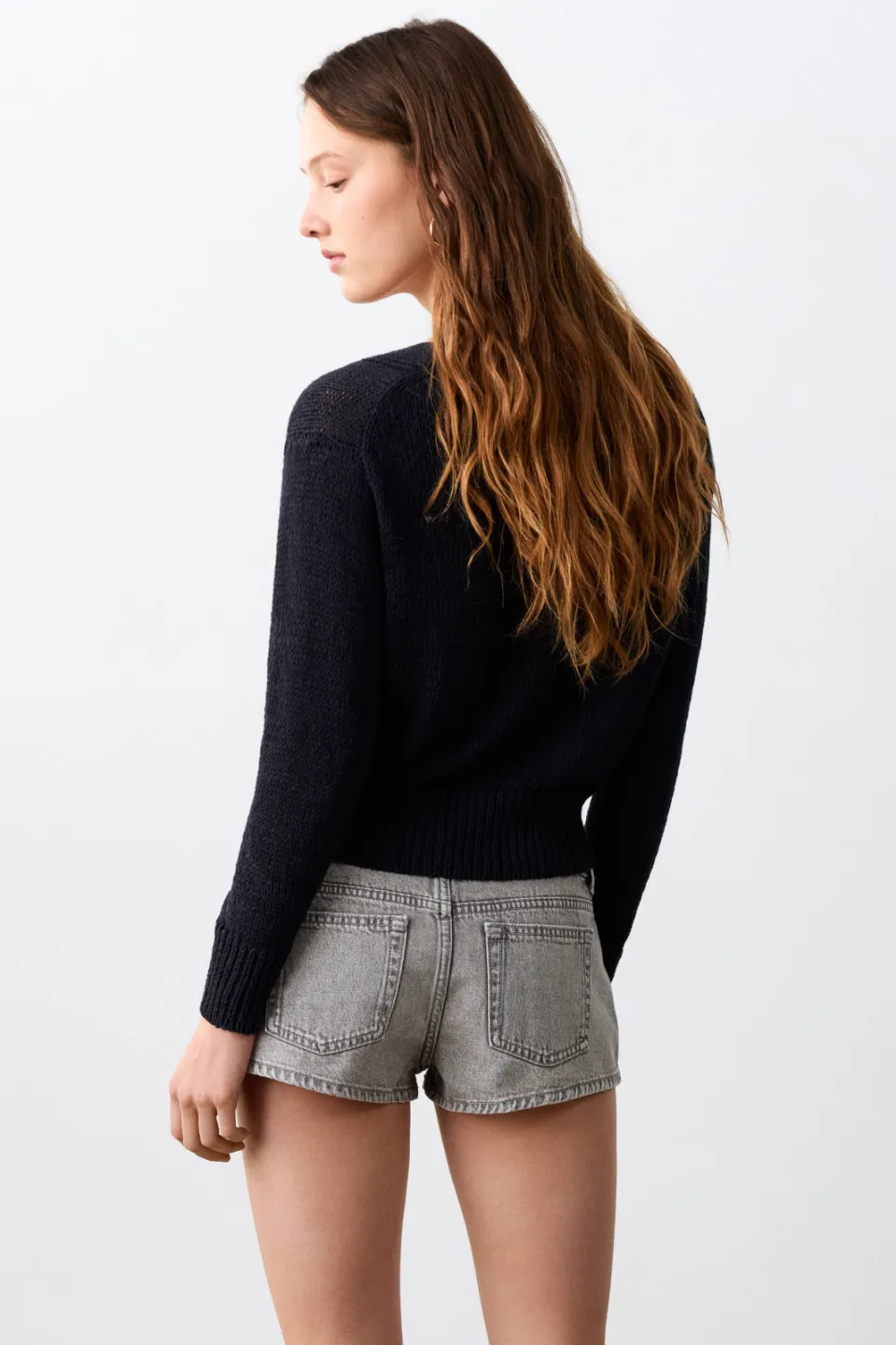Mango low waist jeansshort grijs denim, foto 8