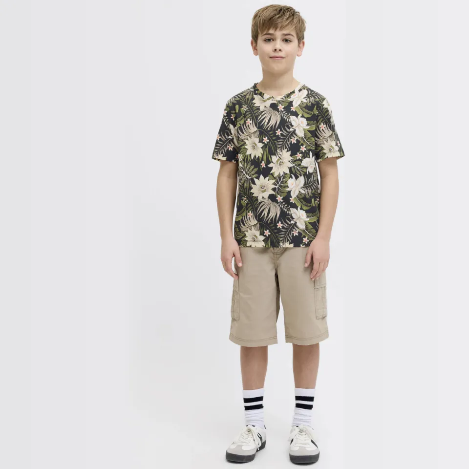 JJ Rebel JUNIOR T-shirt zwart met all-over print Zwart/groen